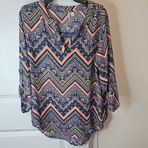 Cest 1946 Chic Bohemian Chevron Blouse in Multicolor Size L